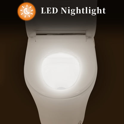 Smart toilet with Built-in Heated Seat, One Piece Elongated Modern Toilet with Adjustable Temp Heated Seat, Auto Flush, Dual Flush Toilet 1/1.28 GPF, Foot sensor Flush, White Night Light,Knob Control