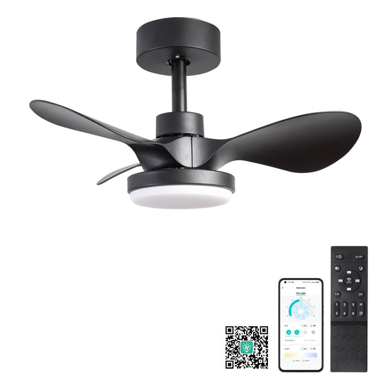 24" Ceiling Fan with Light Flush Mount ,18W Dimmable Small Low Profile Modern 6-Speeds Quiet Reversible Timer with 3 Blades Remote Ceiling Fan for Bedroom,Kitchen (Not allowed to sell on Amazon)