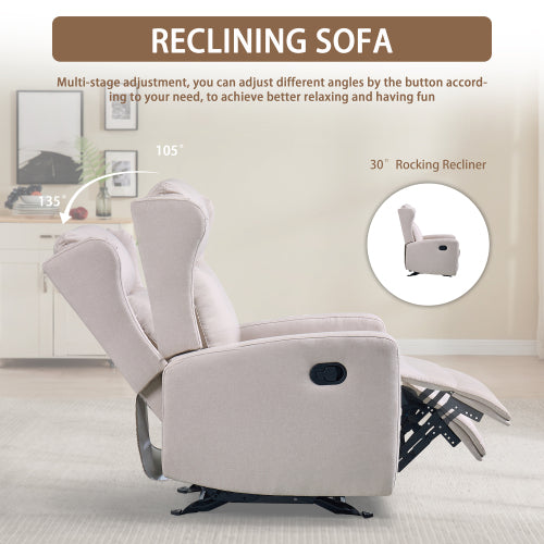 Rocking Recliner Chair for Living Room, Adjustable Modern Recliner Chair, Recliner Sofa with Lumbar Support, Classic and Traditional Recliner Chair with Comfortable Arm and Back Sofa(Light Gray)