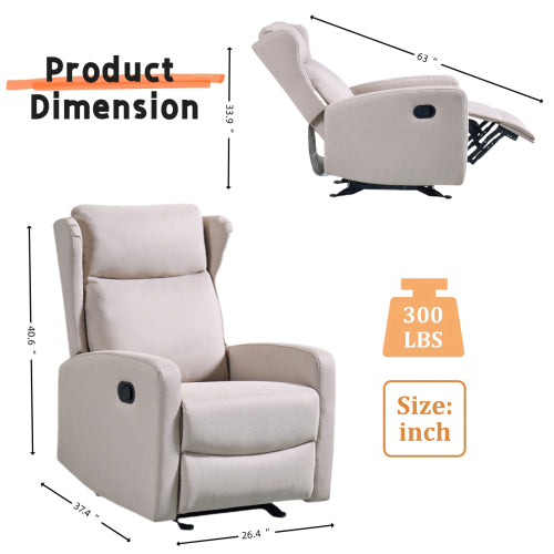 Rocking Recliner Chair for Living Room, Adjustable Modern Recliner Chair, Recliner Sofa with Lumbar Support, Classic and Traditional Recliner Chair with Comfortable Arm and Back Sofa(Light Gray)