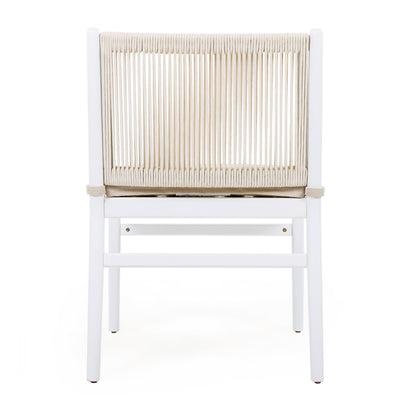 Outdoor Dining Chairs Set of 2, Acacia Wood Patio Armchair with Rope Design Back and Water Repellent Cushion, White Frame, 400lbs Weight Capacity