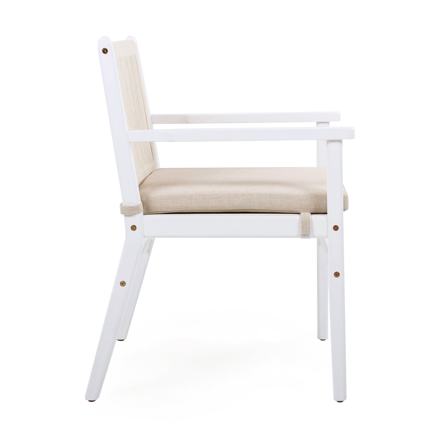 Outdoor Dining Chairs Set of 2, Acacia Wood Patio Armchair with Rope Design Back and Water Repellent Cushion, White Frame, 400lbs Weight Capacity