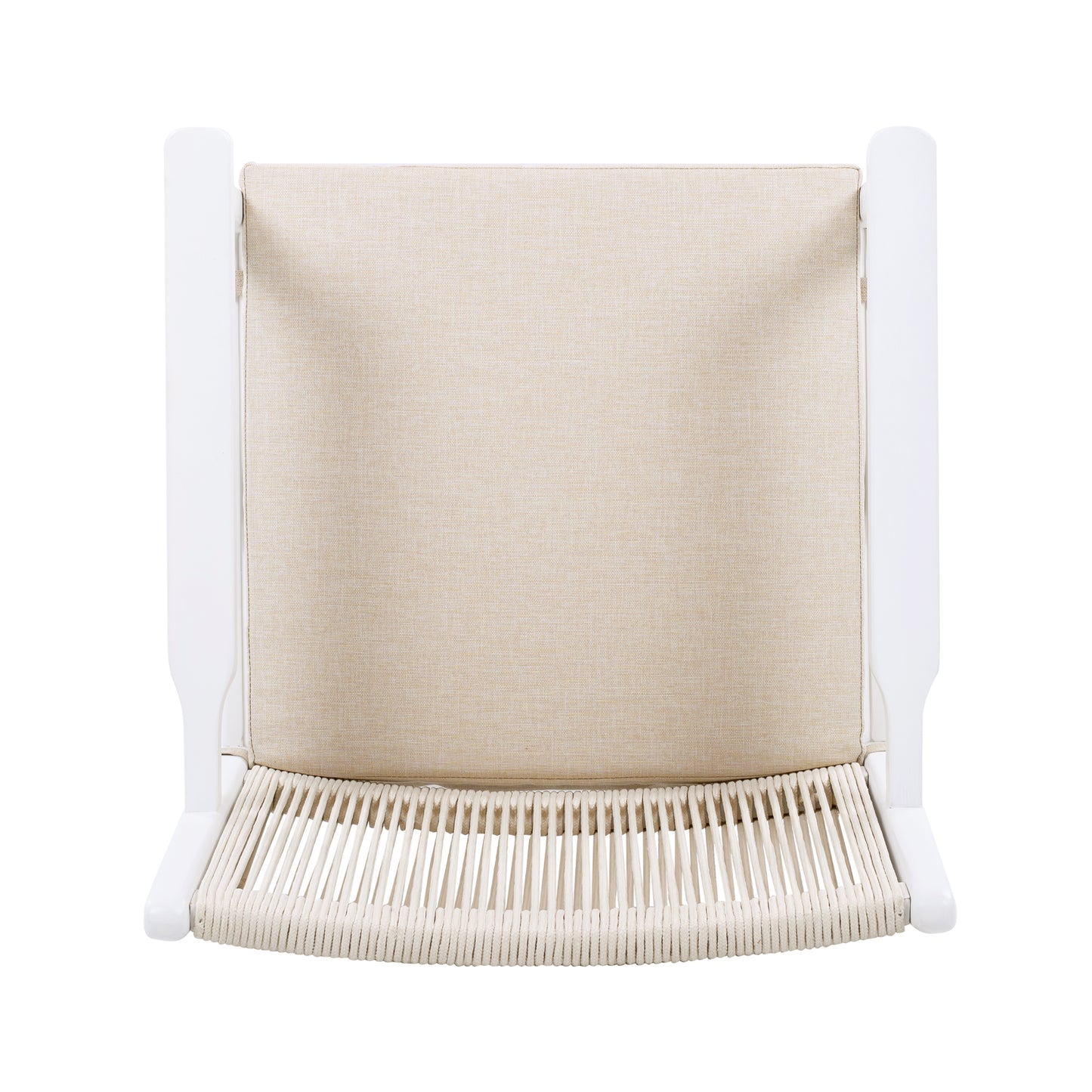 Outdoor Dining Chairs Set of 2, Acacia Wood Patio Armchair with Rope Design Back and Water Repellent Cushion, White Frame, 400lbs Weight Capacity