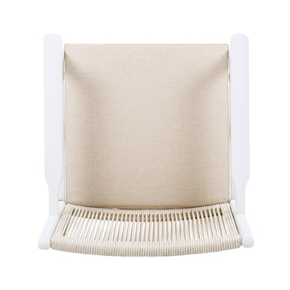 Outdoor Dining Chairs Set of 2, Acacia Wood Patio Armchair with Rope Design Back and Water Repellent Cushion, White Frame, 400lbs Weight Capacity