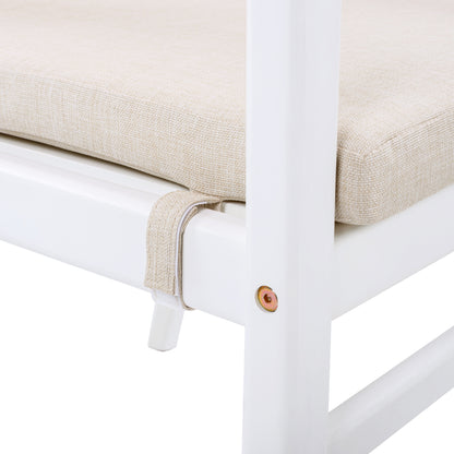 Outdoor Dining Chairs Set of 2, Acacia Wood Patio Armchair with Rope Design Back and Water Repellent Cushion, White Frame, 400lbs Weight Capacity