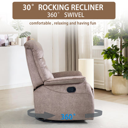 Rocking Swivel Recliner Chair for Living Room, 360 Degree Swivel, Adjustable Modern Reclining Chair, Classic and Traditional Recliner Sofa with Lumbar Support (Dark Grey)