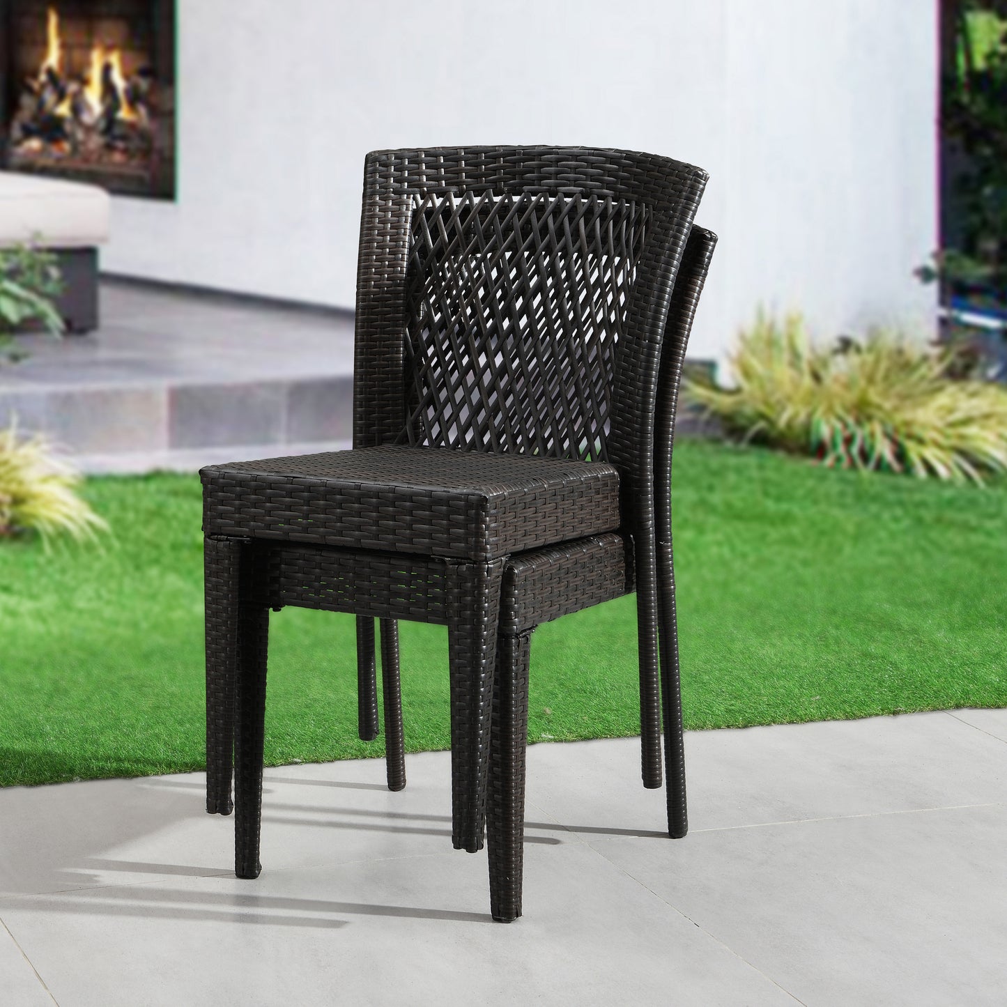 Outdoor Dining Chairs Set of 2, Stackable Chairs with UV-Resistant PE Rattan and Steel Frame, for Patio, Garden, Balcony, Supports 400lbs