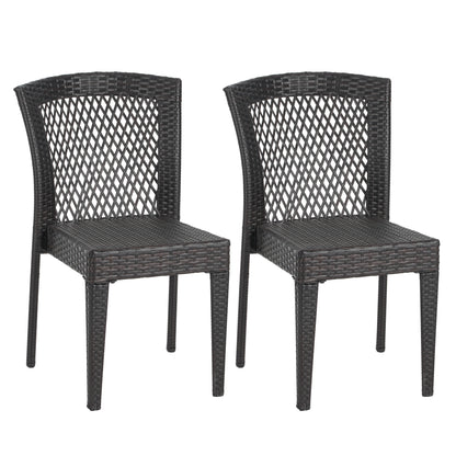 Outdoor Dining Chairs Set of 2, Stackable Chairs with UV-Resistant PE Rattan and Steel Frame, for Patio, Garden, Balcony, Supports 400lbs