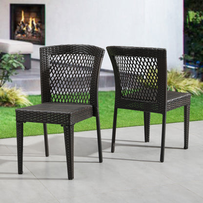 Outdoor Dining Chairs Set of 2, Stackable Chairs with UV-Resistant PE Rattan and Steel Frame, for Patio, Garden, Balcony, Supports 400lbs