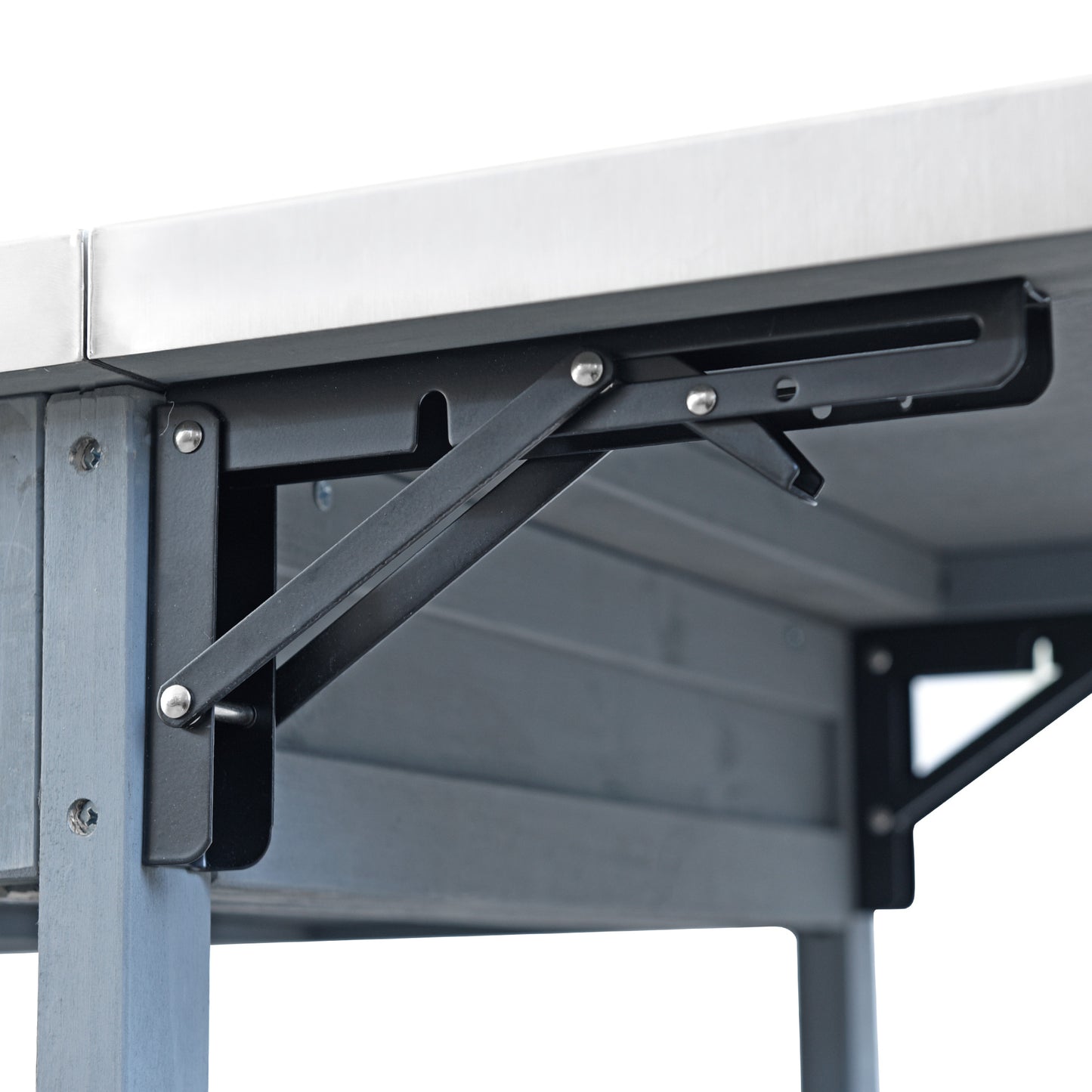 40.5" Outdoor Grill Cart with Stainless Steel Top, Solid Wood Outdoor Storage Cabinet with Drop Leaf, One Drawer, Towel Rack, Rolling Kitchen Cart with Lockable Wheels for Lawn Garden, Blue Grey