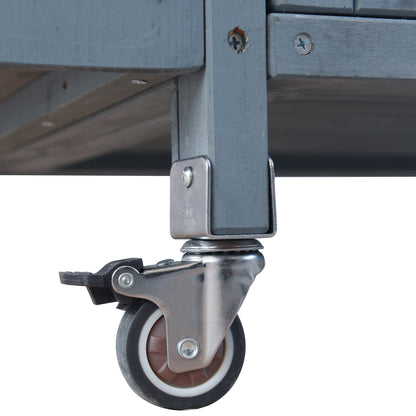 40.5" Outdoor Grill Cart with Stainless Steel Top, Solid Wood Outdoor Storage Cabinet with Drop Leaf, One Drawer, Towel Rack, Rolling Kitchen Cart with Lockable Wheels for Lawn Garden, Blue Grey