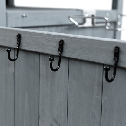 40.5" Outdoor Grill Cart with Stainless Steel Top, Solid Wood Outdoor Storage Cabinet with Drop Leaf, One Drawer, Towel Rack, Rolling Kitchen Cart with Lockable Wheels for Lawn Garden, Blue Grey