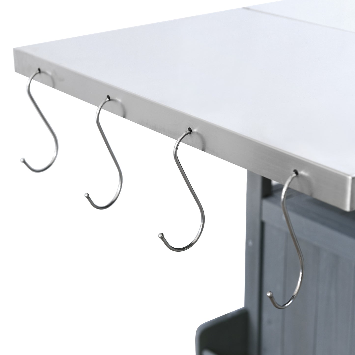 40.5" Outdoor Grill Cart with Stainless Steel Top, Solid Wood Outdoor Storage Cabinet with Drop Leaf, One Drawer, Towel Rack, Rolling Kitchen Cart with Lockable Wheels for Lawn Garden, Blue Grey