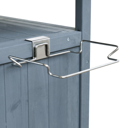 40.5" Outdoor Grill Cart with Stainless Steel Top, Solid Wood Outdoor Storage Cabinet with Drop Leaf, One Drawer, Towel Rack, Rolling Kitchen Cart with Lockable Wheels for Lawn Garden, Blue Grey