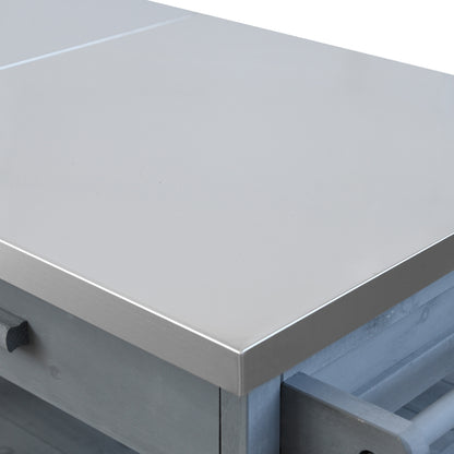 40.5" Outdoor Grill Cart with Stainless Steel Top, Solid Wood Outdoor Storage Cabinet with Drop Leaf, One Drawer, Towel Rack, Rolling Kitchen Cart with Lockable Wheels for Lawn Garden, Blue Grey