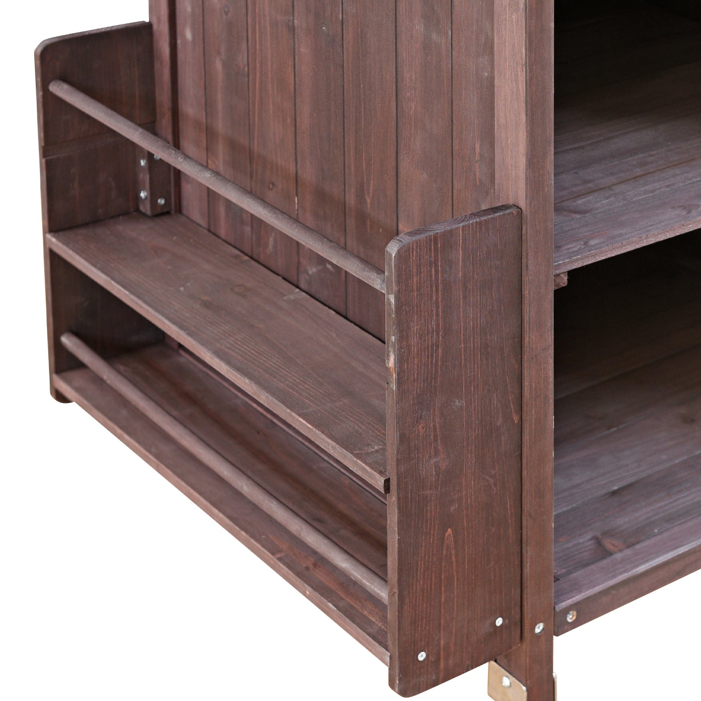 40.5" Outdoor Grill Cart with Stainless Steel Top, Solid Wood Outdoor Storage Cabinet with Drop Leaf, One Drawer, Towel Rack, Rolling Kitchen Cart with Lockable Wheels for Lawn Garden, Brown