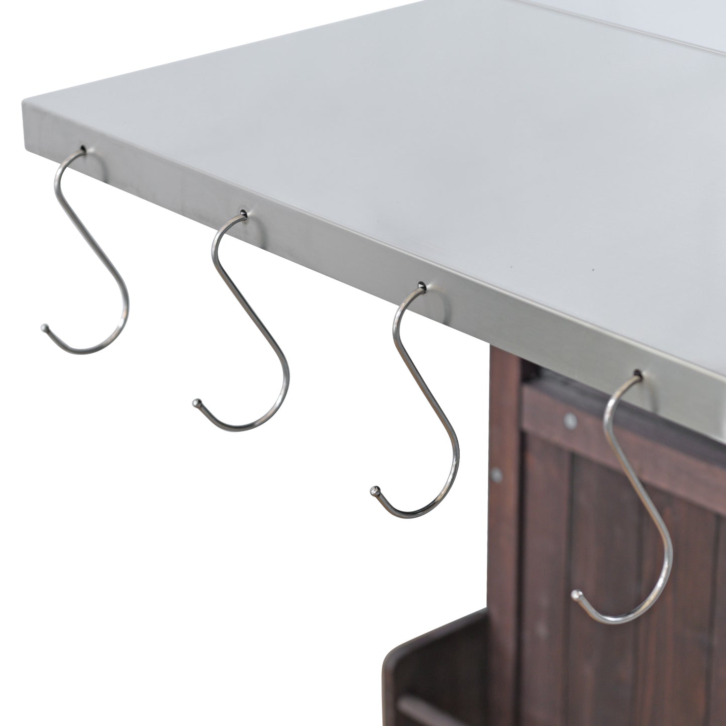 40.5" Outdoor Grill Cart with Stainless Steel Top, Solid Wood Outdoor Storage Cabinet with Drop Leaf, One Drawer, Towel Rack, Rolling Kitchen Cart with Lockable Wheels for Lawn Garden, Brown