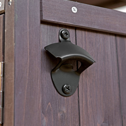 40.5" Outdoor Grill Cart with Stainless Steel Top, Solid Wood Outdoor Storage Cabinet with Drop Leaf, One Drawer, Towel Rack, Rolling Kitchen Cart with Lockable Wheels for Lawn Garden, Brown