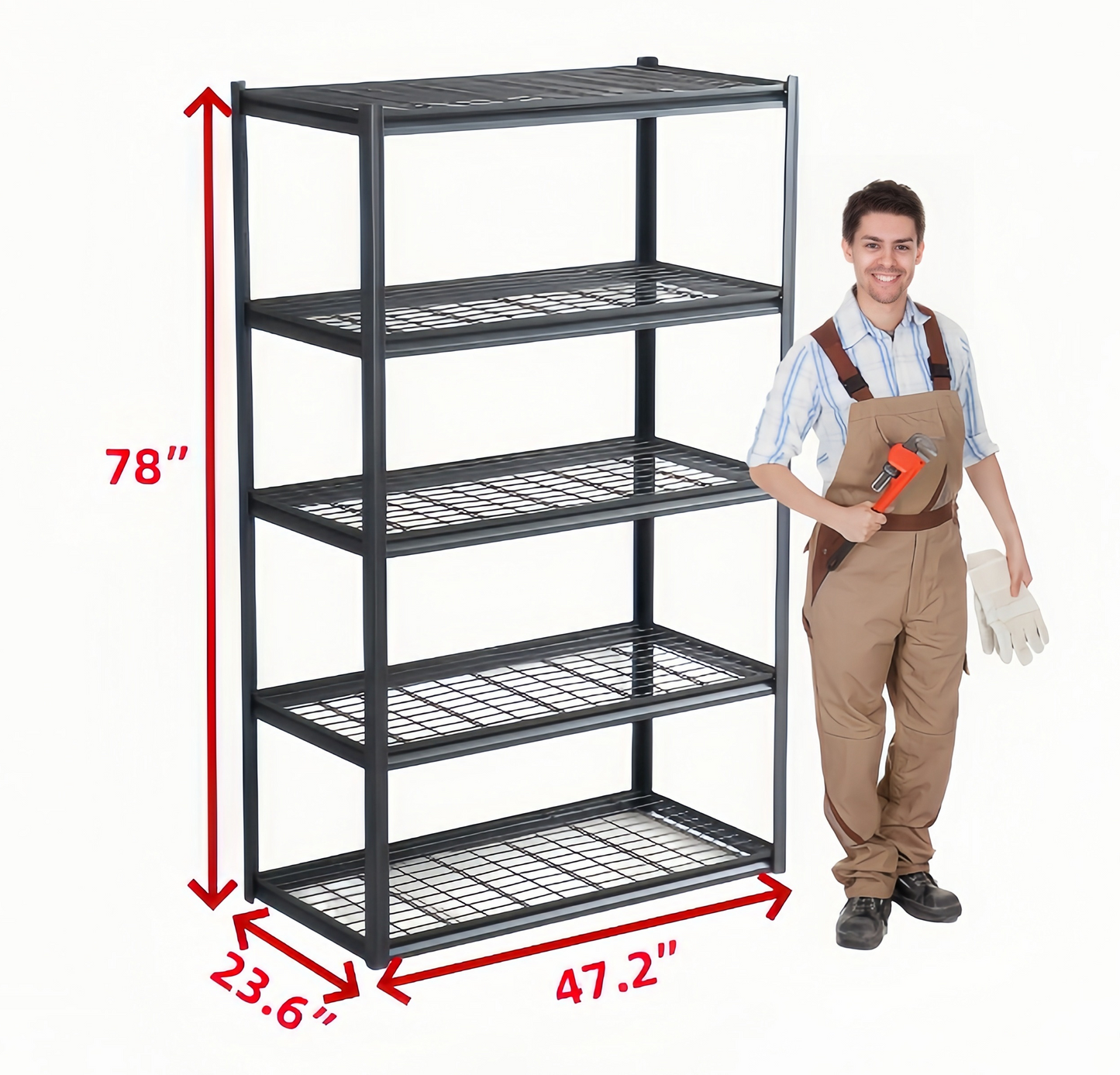 5 Tier Heavy Duty Metal Storage Shelves,Easy to Assemble,Adjustable,Storage Shelves for Basements, Garages and Kitchen, 78 "H*47.2 "W*23.6 "D