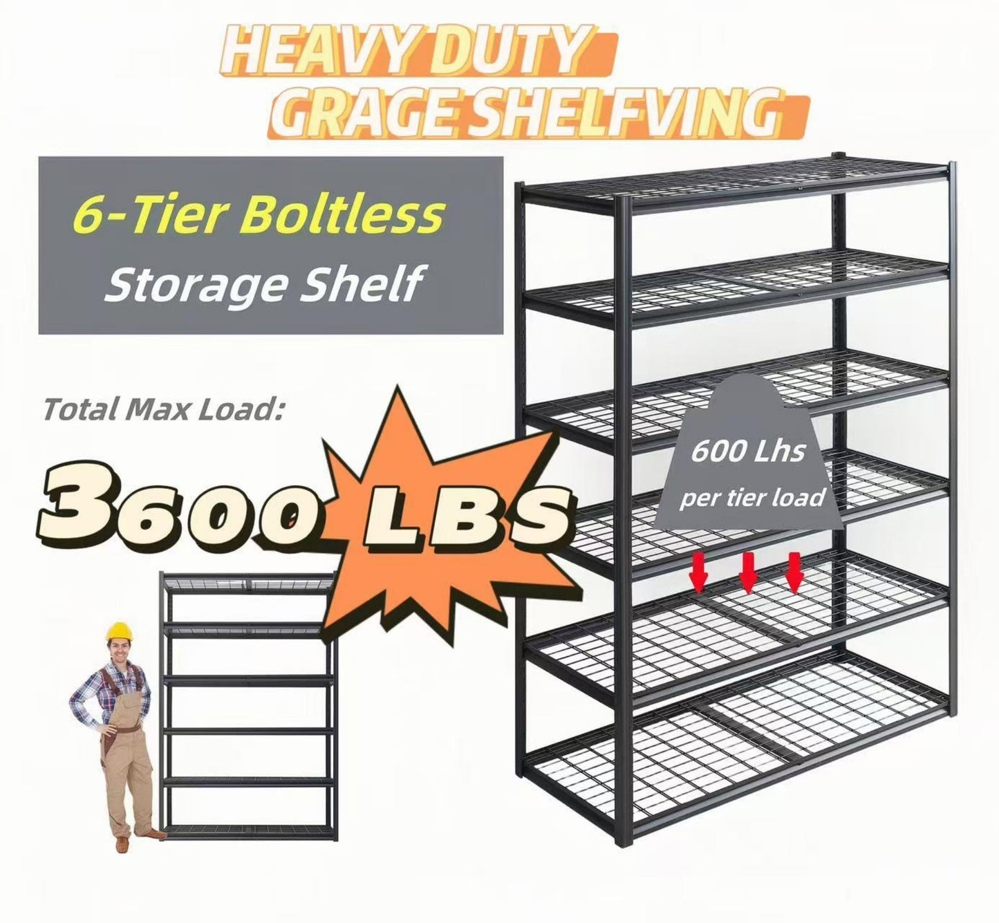 6 Tier Heavy Duty Metal Storage Shelves ,Easy to Assemble ,Adjustable ,Storage Shelves for Basements, Garages and Kitchen,84"H*55.1 "W*23.6 "D