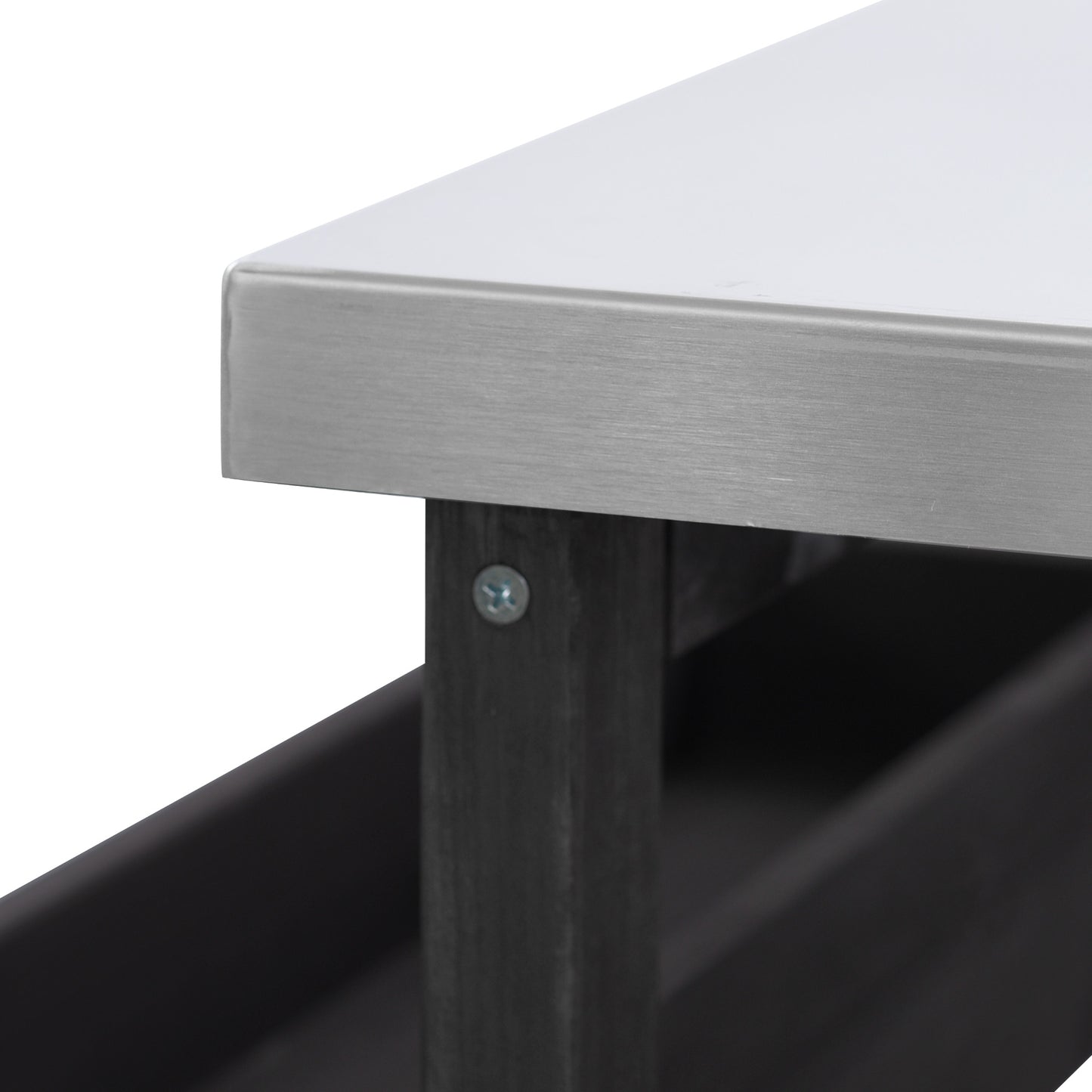 Outdoor Kitchen Island, Rolling Bar Cart & Storage Cabinet, Farmhouse Solid Wood Outdoor Grill Table with Stainless Steel Top, Spice Rack , Towel Rack for Kitchen & Barbecue, Black