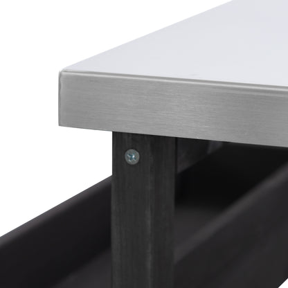 Outdoor Kitchen Island, Rolling Bar Cart & Storage Cabinet, Farmhouse Solid Wood Outdoor Grill Table with Stainless Steel Top, Spice Rack , Towel Rack for Kitchen & Barbecue, Black