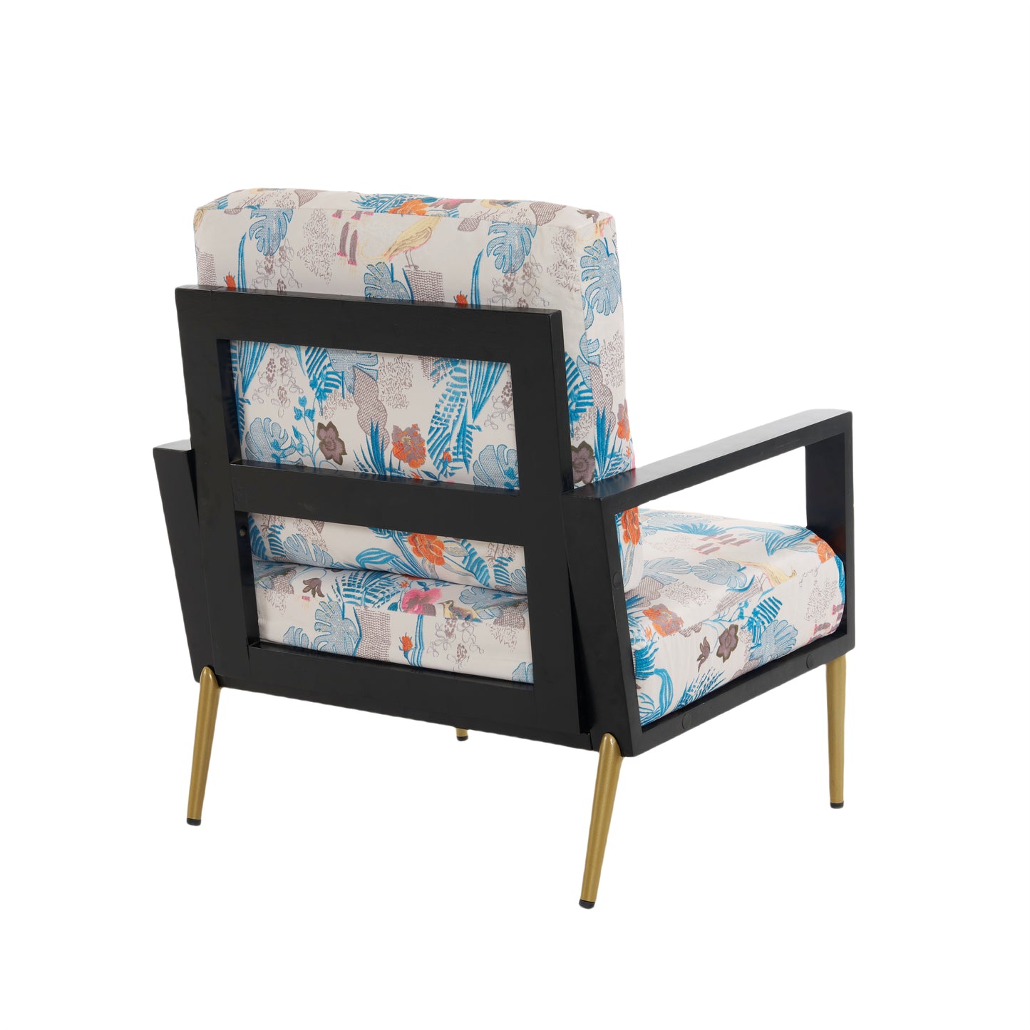 Floral Accent Chair, Velvet Lounge Arm Chair with Solid Wood Frame, Upholstered Living Room Chairs with Metal Legs for Reading Chair for Balcony, Living Room and Bedroom, Blue