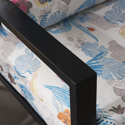 Floral Accent Chair, Velvet Lounge Arm Chair with Solid Wood Frame, Upholstered Living Room Chairs with Metal Legs for Reading Chair for Balcony, Living Room and Bedroom, Blue