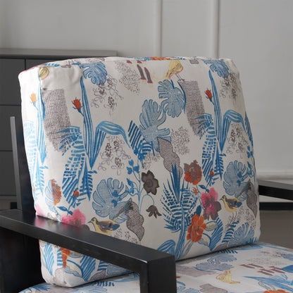 Floral Accent Chair, Velvet Lounge Arm Chair with Solid Wood Frame, Upholstered Living Room Chairs with Metal Legs for Reading Chair for Balcony, Living Room and Bedroom, Blue