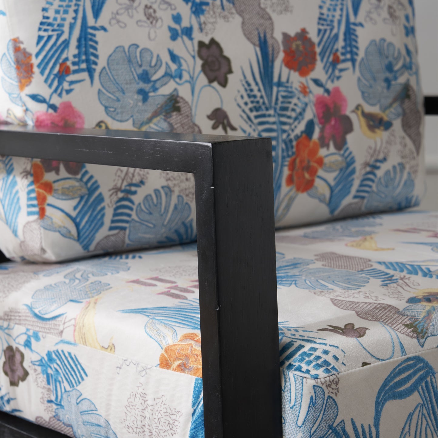 Floral Accent Chair, Velvet Lounge Arm Chair with Solid Wood Frame, Upholstered Living Room Chairs with Metal Legs for Reading Chair for Balcony, Living Room and Bedroom, Blue