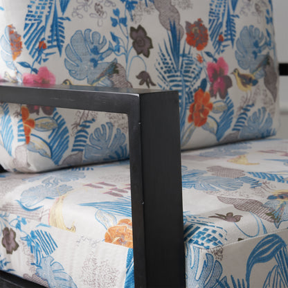 Floral Accent Chair, Velvet Lounge Arm Chair with Solid Wood Frame, Upholstered Living Room Chairs with Metal Legs for Reading Chair for Balcony, Living Room and Bedroom, Blue