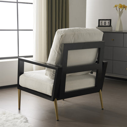 Upholstered Accent Chair, Velvet Lounge Arm Chair with Solid Wood Frame, Living Room Chairs with Metal Legs for Reading Chair for Balcony, Living Room and Bedroom, White