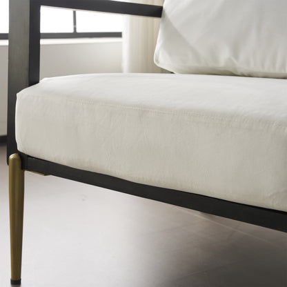 Upholstered Accent Chair, Velvet Lounge Arm Chair with Solid Wood Frame, Living Room Chairs with Metal Legs for Reading Chair for Balcony, Living Room and Bedroom, White