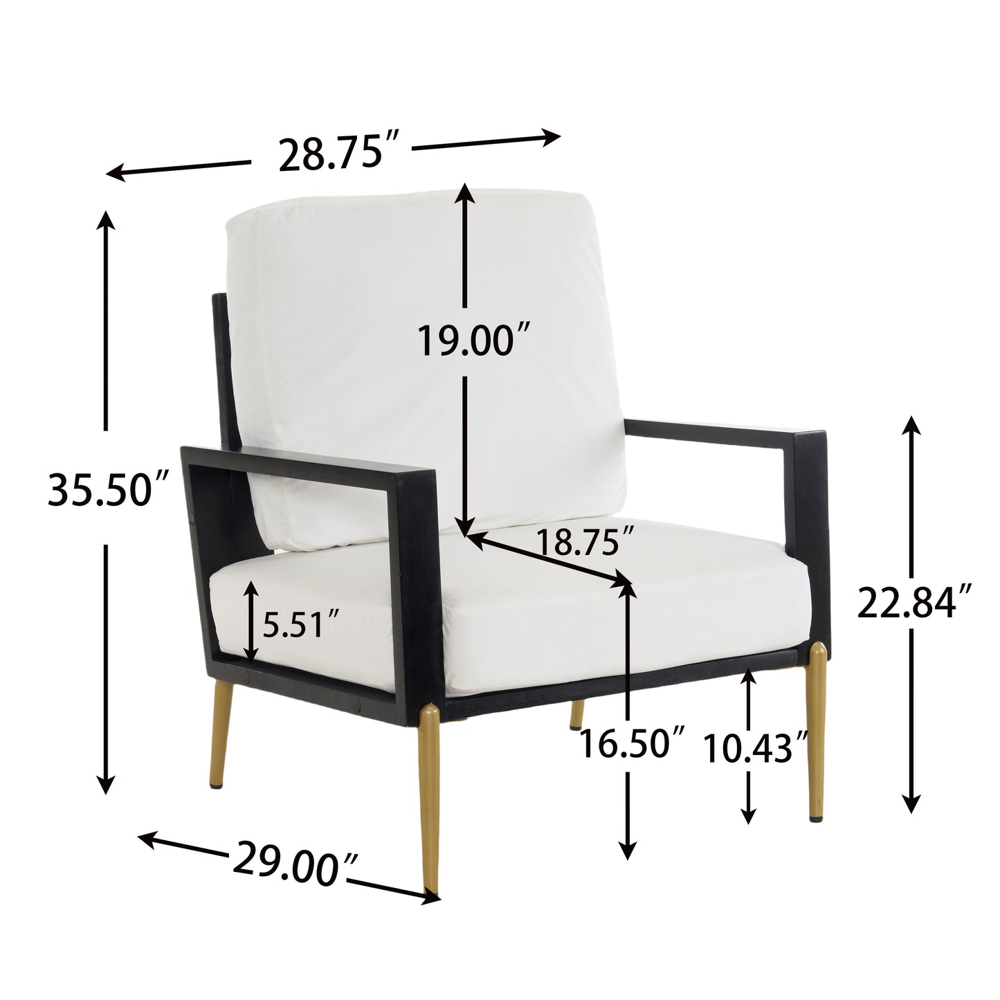 Upholstered Accent Chair, Velvet Lounge Arm Chair with Solid Wood Frame, Living Room Chairs with Metal Legs for Reading Chair for Balcony, Living Room and Bedroom, White