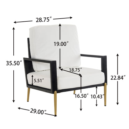 Upholstered Accent Chair, Velvet Lounge Arm Chair with Solid Wood Frame, Living Room Chairs with Metal Legs for Reading Chair for Balcony, Living Room and Bedroom, White