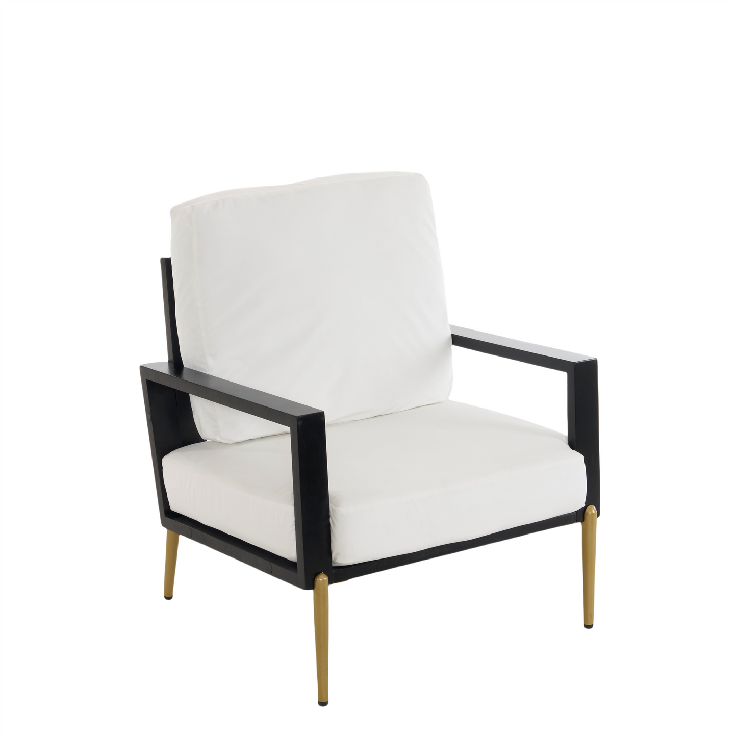 Upholstered Accent Chair, Velvet Lounge Arm Chair with Solid Wood Frame, Living Room Chairs with Metal Legs for Reading Chair for Balcony, Living Room and Bedroom, White