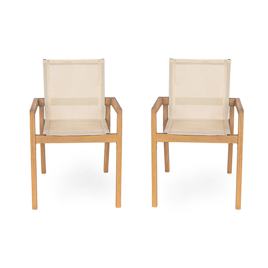 DINING CHAIR,Set of 2,Teak Frame+ Beige Textile