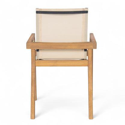 DINING CHAIR,Set of 2,Teak Frame+ Beige Textile