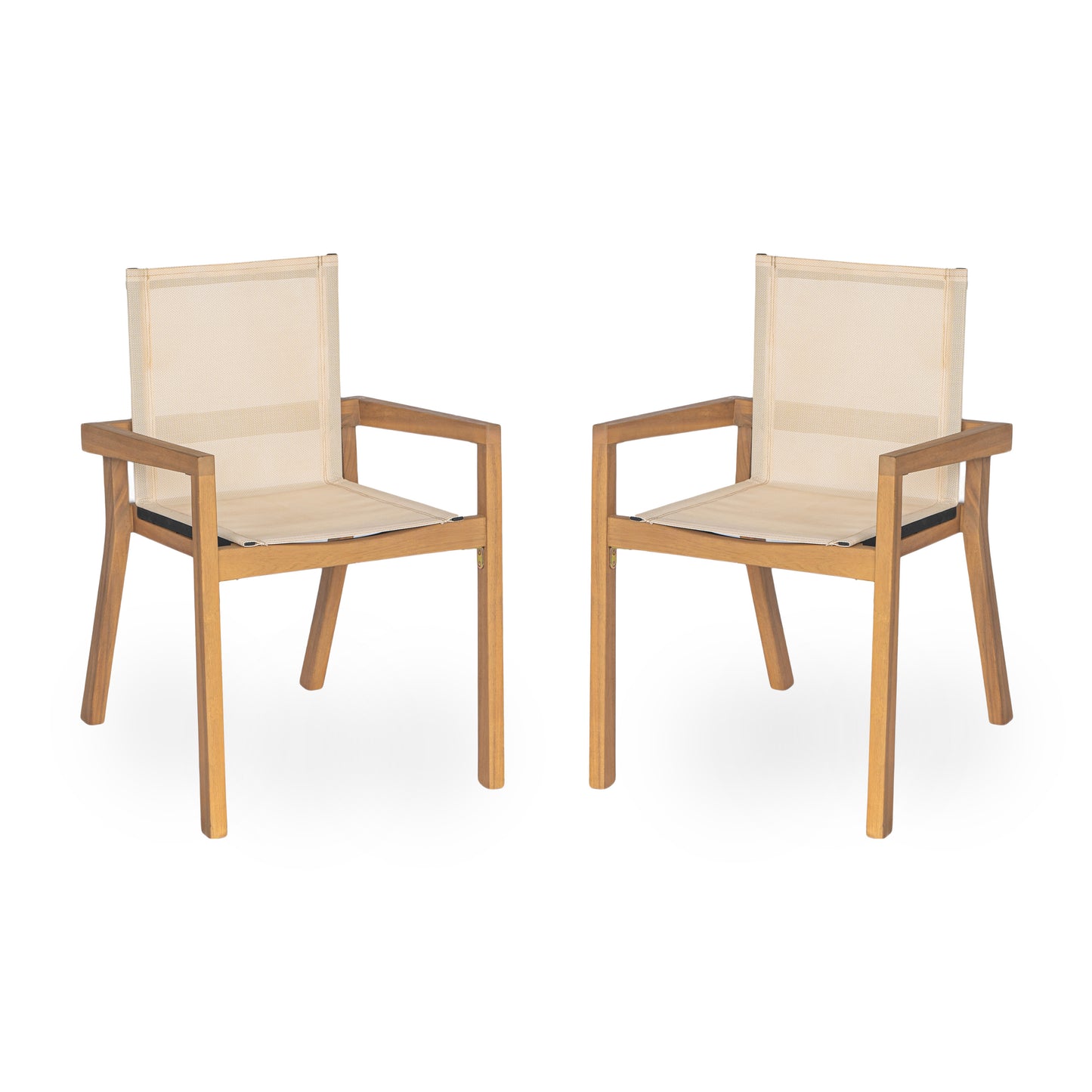 DINING CHAIR,Set of 2,Teak Frame+ Beige Textile