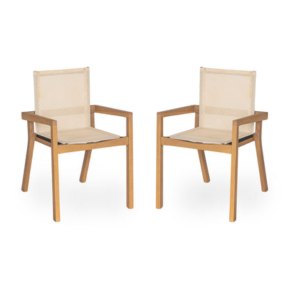DINING CHAIR,Set of 2,Teak Frame+ Beige Textile