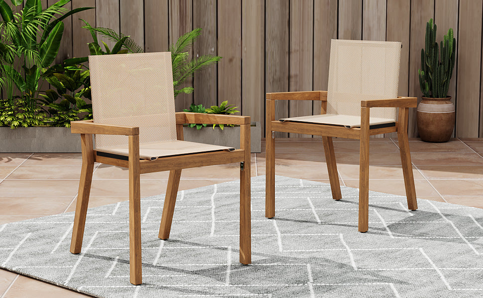DINING CHAIR,Set of 2,Teak Frame+ Beige Textile