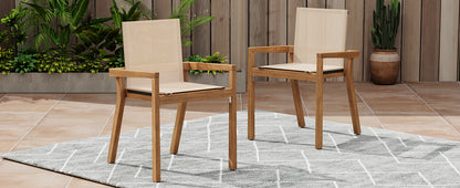 DINING CHAIR,Set of 2,Teak Frame+ Beige Textile