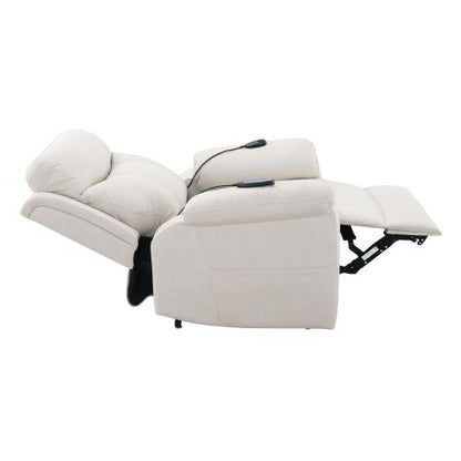 Chriki Beige Polished Microfiber Power Motion Recliner with Lift, Heating & Massage Chair