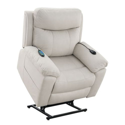 Chriki Beige Polished Microfiber Power Motion Recliner with Lift, Heating & Massage Chair