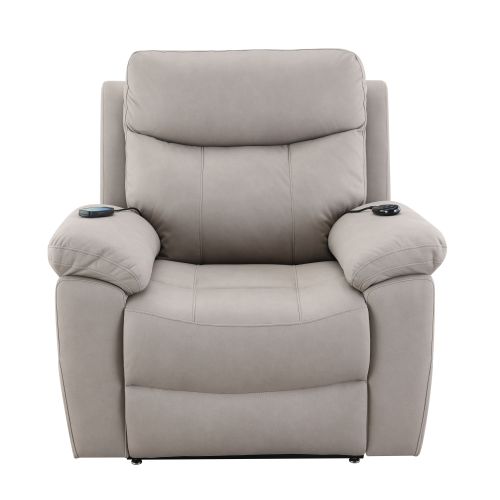Chriki Light Gray Polished Microfiber Power Motion Recliner with Lift, Heating & Massage Chair