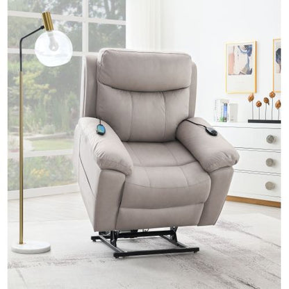 Chriki Light Gray Polished Microfiber Power Motion Recliner with Lift, Heating & Massage Chair