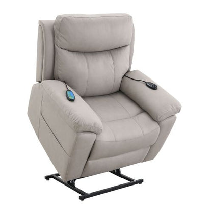 Chriki Light Gray Polished Microfiber Power Motion Recliner with Lift, Heating & Massage Chair