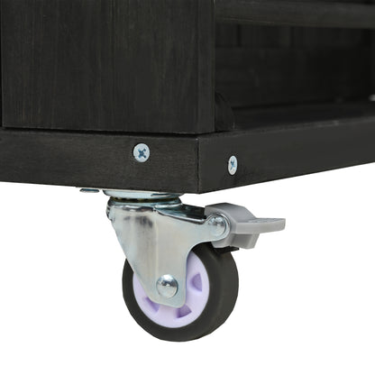 Outdoor Kitchen Island Fir Wood Kitchen Island with Stainless Steel Top, Ample Storage Space, Towel and Spice Racks and a Bottle Opener for Outdoor, Black