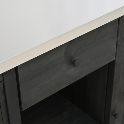 Outdoor Kitchen Island Fir Wood Kitchen Island with Stainless Steel Top, Ample Storage Space, Towel and Spice Racks and a Bottle Opener for Outdoor, Black