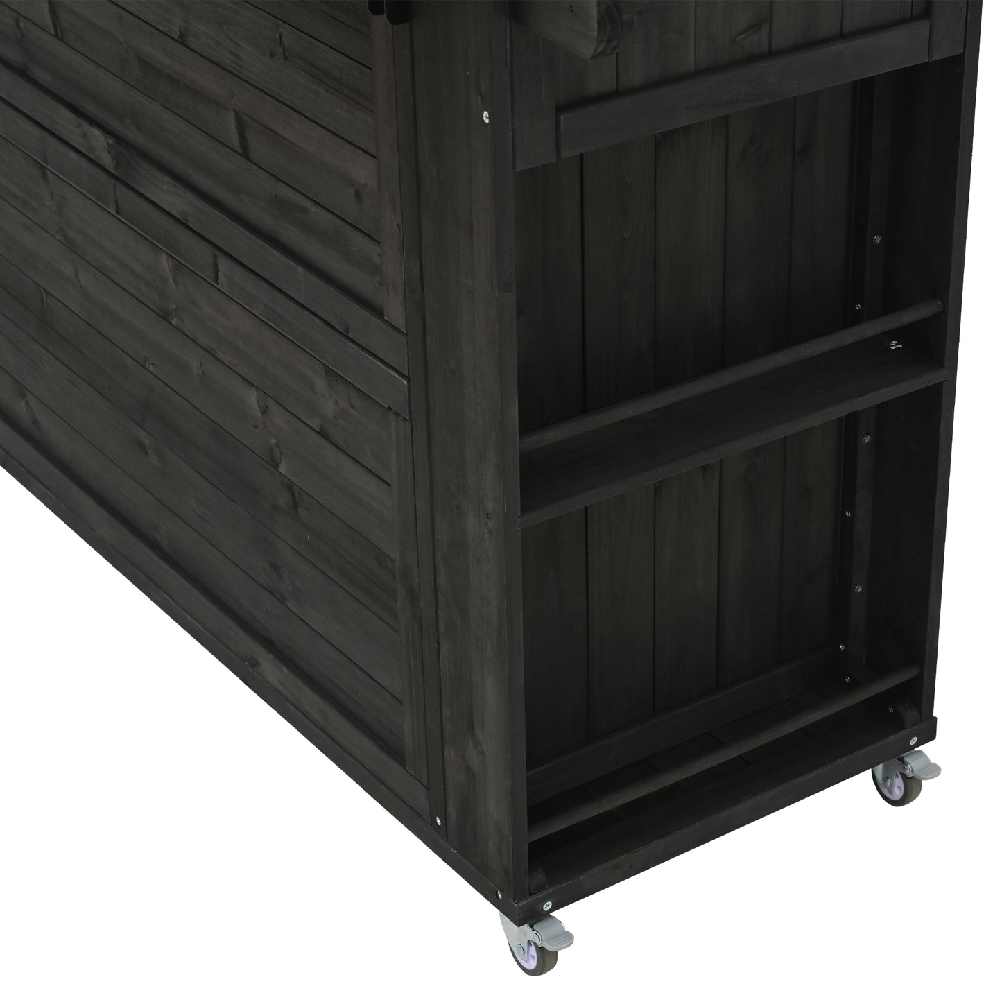 Outdoor Kitchen Island Fir Wood Kitchen Island with Stainless Steel Top, Ample Storage Space, Towel and Spice Racks and a Bottle Opener for Outdoor, Black